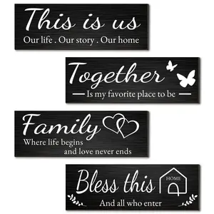4 Piece Home Wall Decor Wooden Letter Sign Set, Together We Bless This Home, Rustic Wooden Farmhouse Wall Art for Living Room & Bedroom