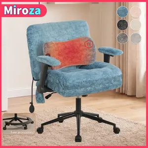 Armchair with Moveable Heated Pillows and Air Lumber Support, Crisscross Leg Chair with Adjustable Armrest and height, 360° Swivel Office Chair, Desk Chair with Rotatable Pedal