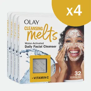 4 Pack Olay Cleansing Melts + Vitamin C - Gentle Toning and Refreshing Face Wash, 32 Count