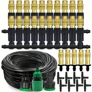 Outdoor Misting Cooling System, 1 Set Efficient Garden Irrigation & Watering Solution with 5M-30M Range, Brass Atomizer Nozzles, Hose for Patio and Greenhouse Use