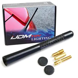 iJDMTOY Universal Fit 5-Inch 13mm Glossy Black Real Carbon Fiber Short Aluminum Antenna Topper For Car SUV Truck