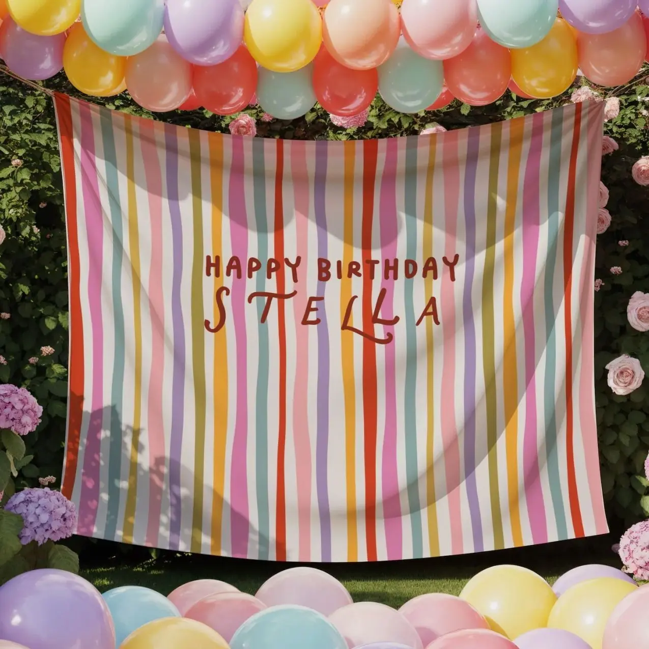 Happy Birthday Banner Kids Tapestry, Backdrop Personalized Birthday Name Banner