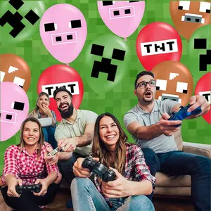 10pcs Pixel Block Latex Balloons, Sandbox Game Inspired Party Decorations, Kids Birthday, Pixel Monster, Tnt & Pig Pattern Balloons Set