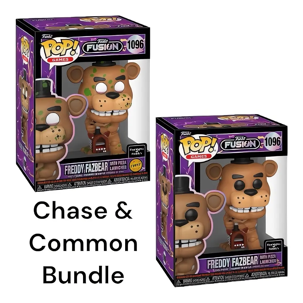 Funko Pop! Fusion Five Nights at Freddy's Freddy Fazbear with Pizza Launcher #1096 Chase & Common Bundle with Protector