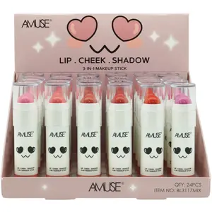 Barra de Maquillaje 3 en 1 Amuse - Venta al por Mayor Display 24 Unidades (BL3117MIX)