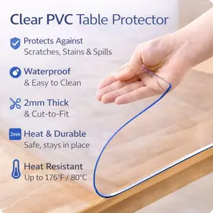 Clear PVC Table Protector 16x42 in 2mm Thick Waterproof Desk & Table Cover Cut-to-Fit Surface Protector for Office Desks Dining Tables Countertops