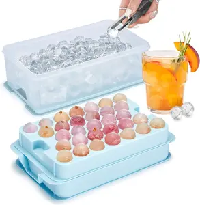 Round Ice Cube Tray with Lid & Storage Bin – Makes 99 Easy-Release 1.1" Ice Balls – Stackable Silicone Ice Tray for Cocktails, Whiskey, Drinks & Parties Classic Plastic