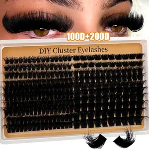 Fluffiest Lash Clusters 100D+200D/80D+00D Mega Thick Lashes Clusters 8-16mm Wispy Individual Thick Volume Lashes Cluster Eyelash Extensions DIY Lash Extension at Home