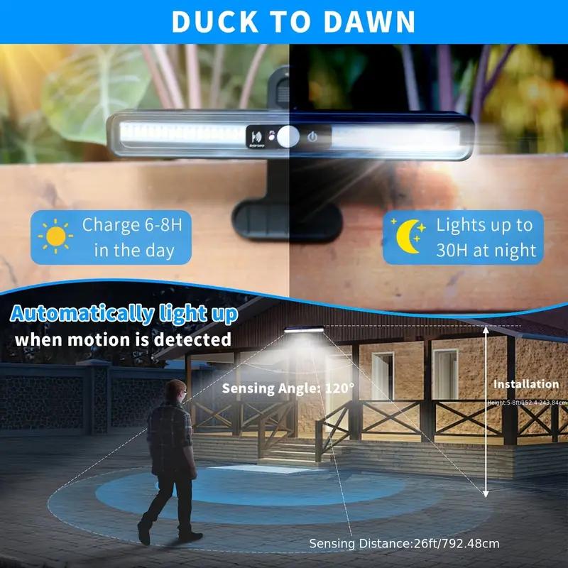 1PC Solar-Powered Clip-On Light with Auto On/Off, Motion Sensor, 3 Lighting Modes, Extended Run Time, IP6 Waterproof Rating—Ideal for Gardens, Outdoor Spaces, Camping Fences, Emergency Lighting, and more.