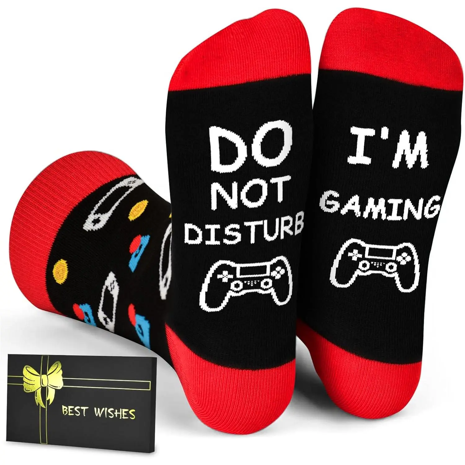 Men's Funny Slogan Gaming Crew Socks, Casual Modern Durable Gaming Print "Do Not Disturb I'm Gaming" Letter Socks, Cool Gift for Teens, Menswear