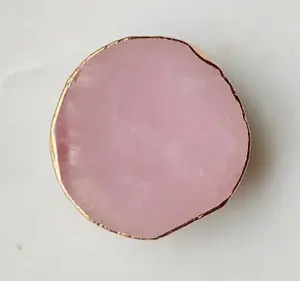 Natural Stone Phone Grip - Pink Crystal Golden Edge