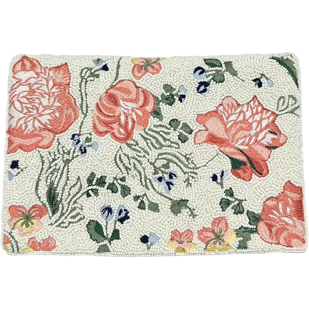 Floral Embroidery Beaded Clutch