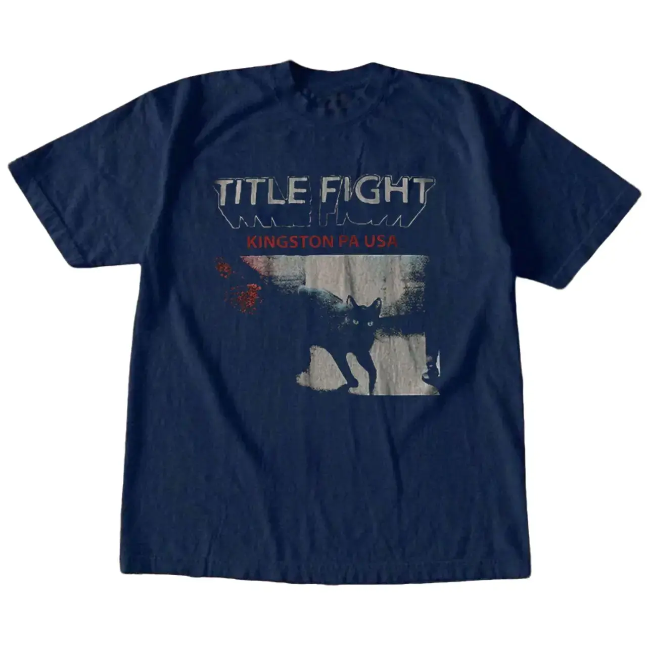 Title Fight Kingston PA USA Cat Graphic T-Shirt, Navy Blue Unisex Cotton Tee, Vintage Post-Hardcore Band Shirt, Retro Y2K Alternative Music T-Shirt, Fan Gift