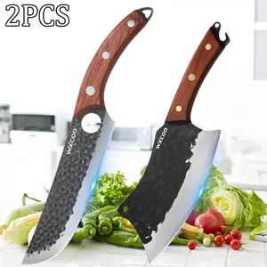 2PCS Stainless Steel Boning Knife Multipurpose Handmade Forged Santoku Knife Vegetable Chopper Meat Cleaver Outdoor Barbecue