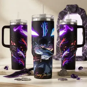 Solo Leveling Sung Jin-Woo All Weapon Dagger 40 oz Vacuum Insulated Tumbler with Handle Straw Multi Weapon Energy Graphic Keeps Hot/Cold 12H+ 18/8 Stainless Steel Travel Mug Fans Manhwa Lovers Korean Gift