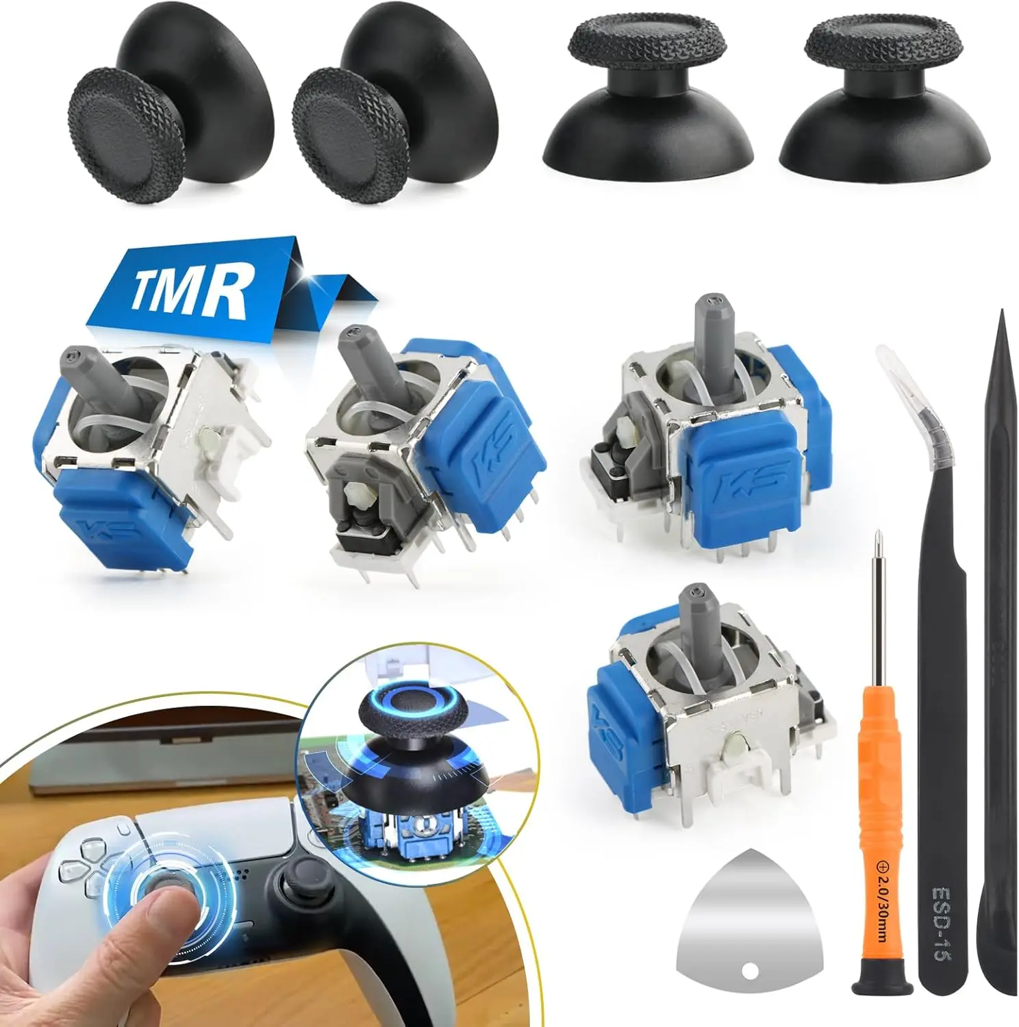 4-Pack TMR Electromagnetic Anti-Drift Joysticks for PS5 Controller, Replacement Thumbstick Parts with Handle, Repair Tools & Accessories