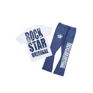 Keve White/Navy T-Shirt/Knitted Mohair Flare Pant Set