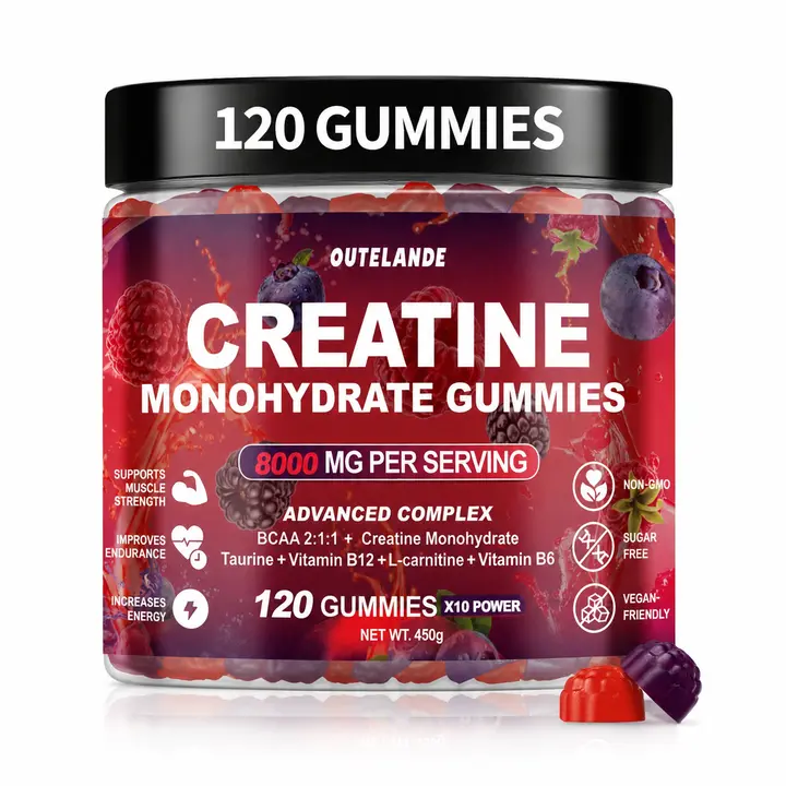 Creatine Monohydrate Gummies for Daily Fitness Routine, Dietary Supplement with L-Taurine, Vegan Friendly Sugar Free Chewable Gummies, Mixed Berry Flavor, 120 Count