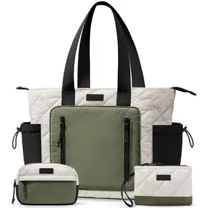 Bagstellar Puffer Tote Bag for Women, Lightweight Large Work Tote Laptop Bag, Travel Tote Bag with Zipper Gifts for Women Teacher Nurse Quilted Shoulder Organiser for School Gym