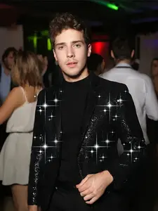 Men's Single Button Sequin Formal Suit Jacket, Pocket Design, Single Row Buttons, Collar Details, Elegant Business Wear