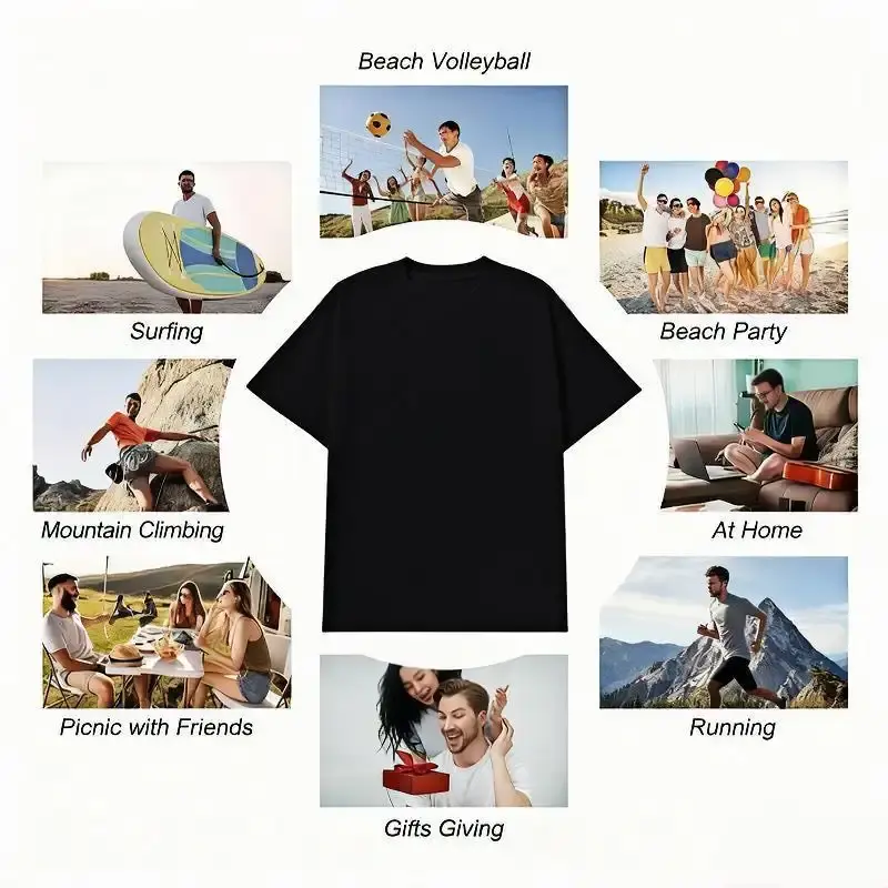 Men's Fitted Cut Classic Lightweight Graphic Casual T-Shirts - Tops, Menswear, Black/White, with Free 8mm Polyester Single-Layer Flat Laces (Color Randomly Selected)
