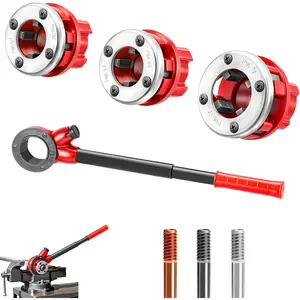 GQGP Ratchet Pipe Threader Kit with 3 Dies (1/2" 3/4" 1" NPT) and Case, Effortless Pipe Threading Tool for Iron/Gas//Aluminum Plumbing, Set for Repair and Installation