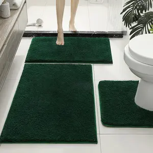 3-Piece Plush Bathroom Mat Set, Soft Water-Absorbent U-Shaped Toilet and Bathtub Mats, Modern Minimalist Non-Slip Floor Rugs for Home, Bathroom Decor Set, Bathroom Supplies