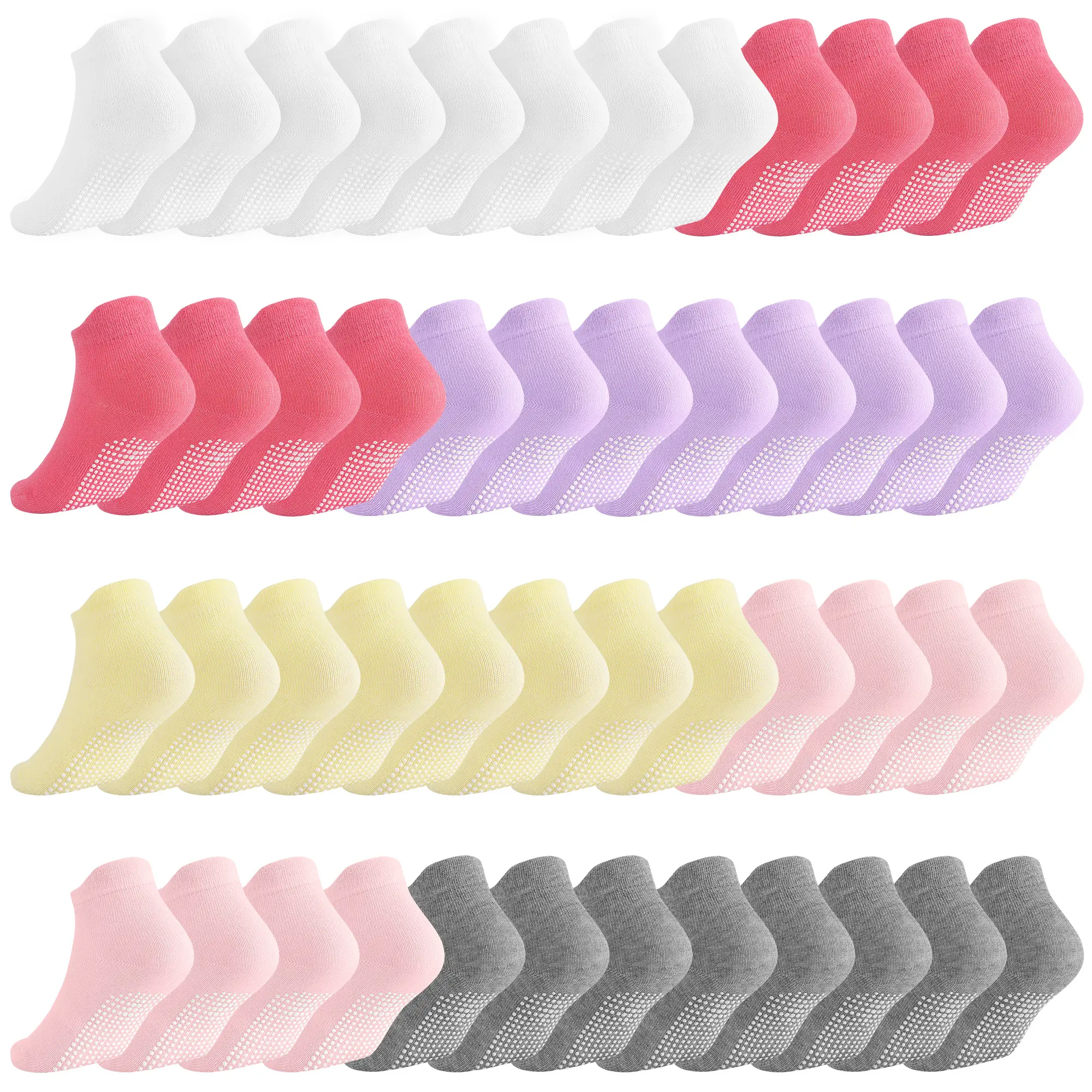 TPHON 12 Pairs Toddler Kids Socks, Soft Comfy Cotton Crew Socks with Anti-Skid Grips, for Ages 1-7 Years, Soft Comfy Socks