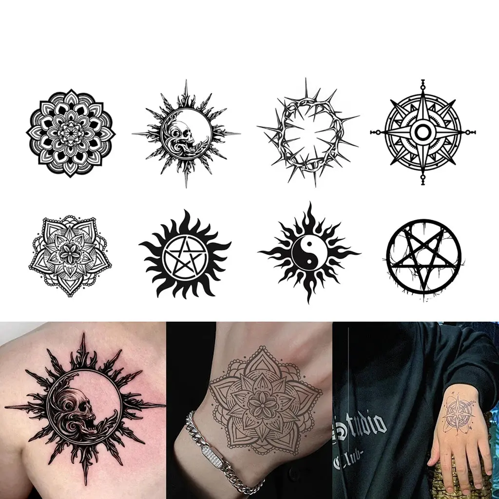 Spiritual & Mandala Temporary Tattoos, 14-Day Long-Lasting Body Art for Adults - Beauty & Personal Care Makeup Accessory to Express Connection to Mystical Forces, Mystical Symbols, Yin-Yang Elements, Symbol One, Fantasy