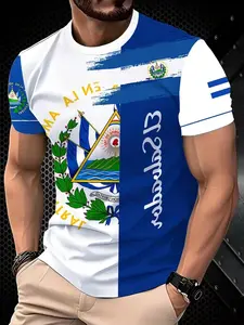 Men's Digital Print Casual Streetwear Classic Round Neck Short Sleeve Tee, Casual Stylish Tee, Menswear, Comfortable Breathable Fabric, All Season Wear, Perfect Gift for Men