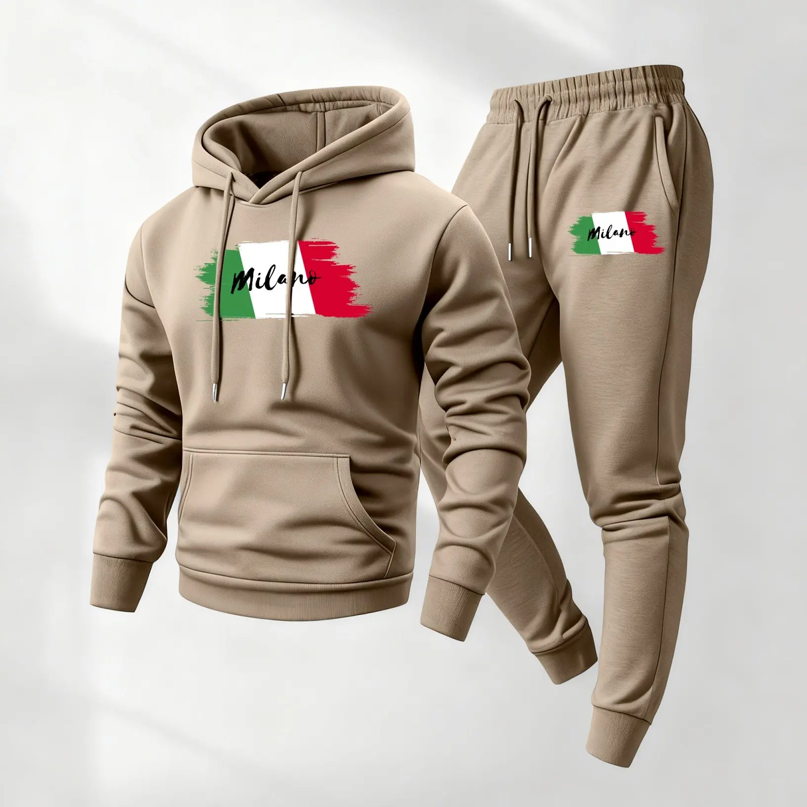 Men's Milano Printed Hoodie and Drawstring Sweatpants Set, Menswear, Casual Athletic Long Sleeve Hooded Jacket & Trousers for Fall & Winter, Men's Clothing for Daily Wear, Sportswear Indoor Outdoor, Tracksuit, Athleisure Summer Clothes.