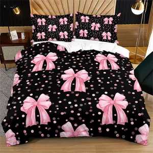 Dreamy Bow Pattern Bedding Set, Soft Durable Sheet Set Includes Pillowcases, Perfect Gift for Teens & Adults, Modern Bedroom Decor, Bed Sheet Sets