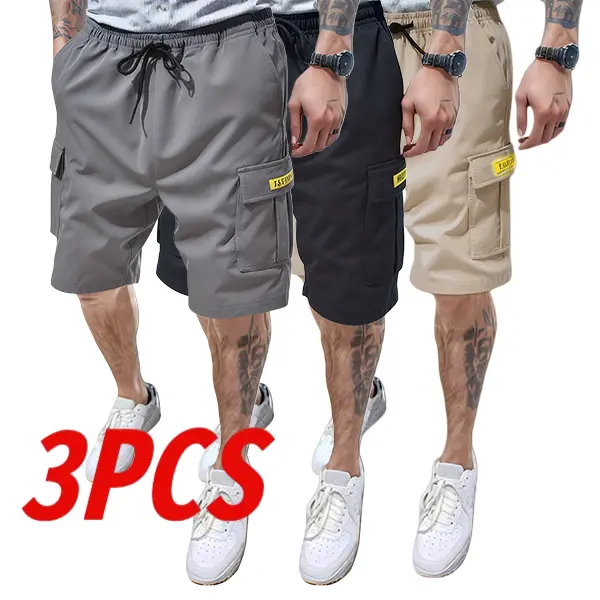Men's Workwear Shorts Set 3 Pack - Durable Ripstop Fabric, Multiple Functional Pockets, Adjustable Waistband | Ideal for Gym, Hiking & Construction, Great Value Summer Set Activewear Athletic