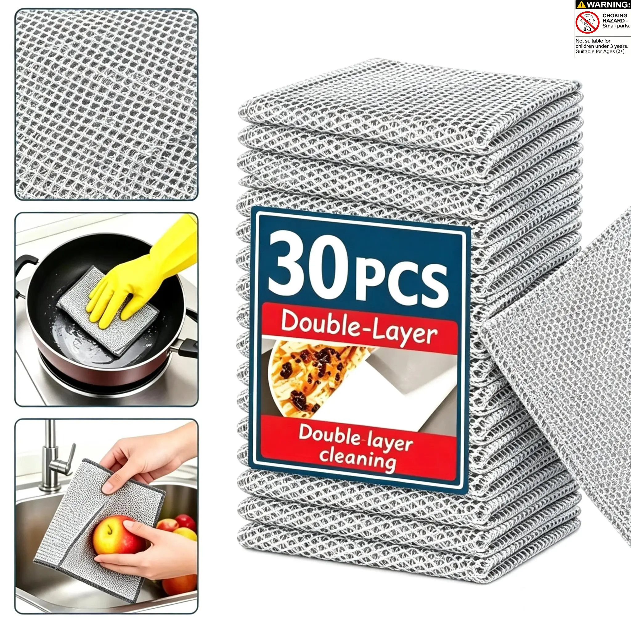 30 Counts Steel Wire Dishcloth, Double  Layer Steel Wire Cleaning Cloth,Powerful Cleaning Non-Scratch Wire Dishcloth Rag  Cookware, Sinks, Dishes, Stove Tops Multi-Purpose reusable cleaning towel shower cleaner grout for glass watery rinse Scrubber mesh s