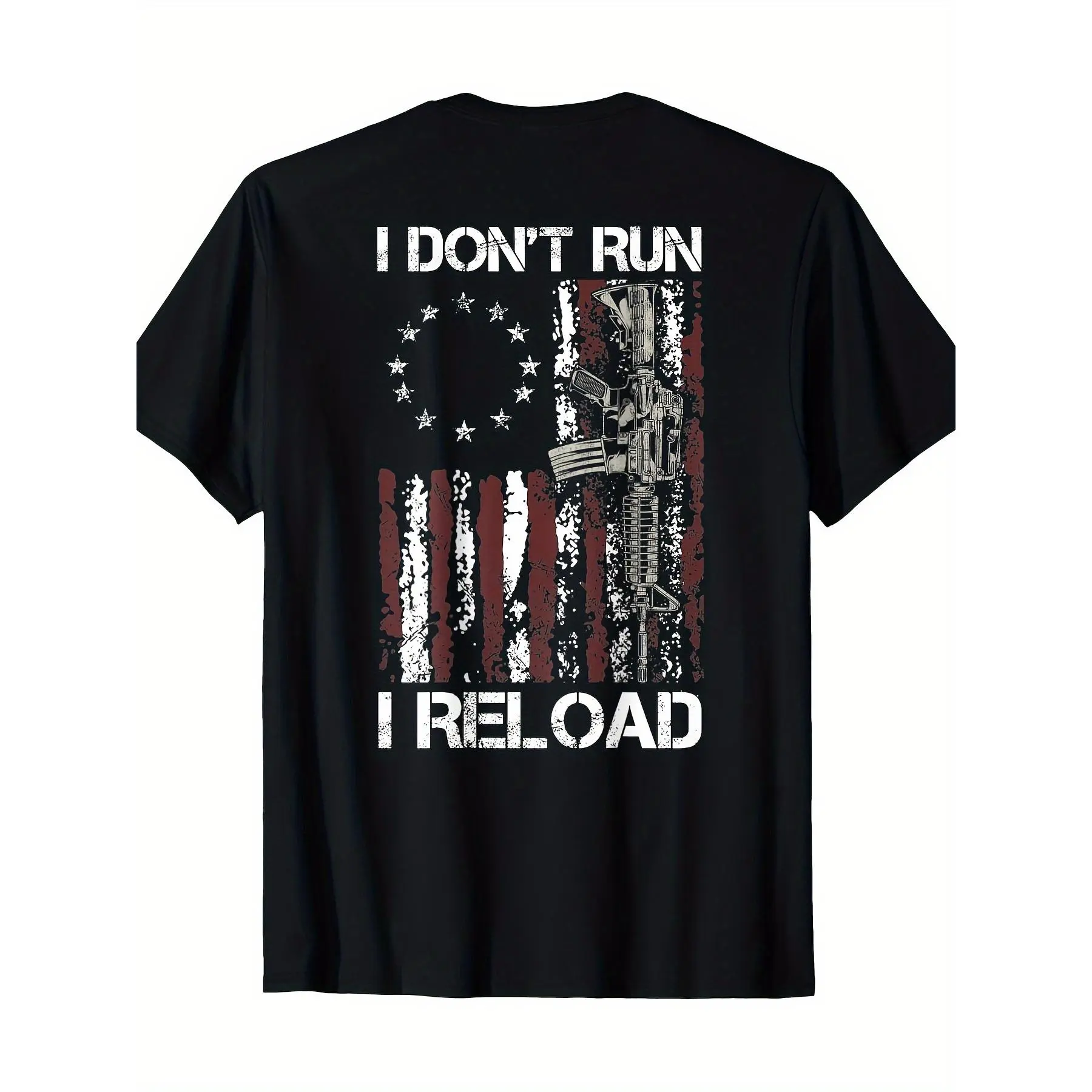 Patriotic Men's T-Shirt - 'I Don't Run I Reload' Graphic, Soft 100% Cotton Classic Fit Shortsleeve Streetwear Top