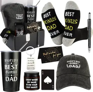 Father Day Gift 9 Pieces Bonus Dad Gift Set Best Bonus Dad Ever Gifts for Men with  Mens Socks Mens Baseball Cap Key Chain Card for Father Uncle for Christmas, Birthday