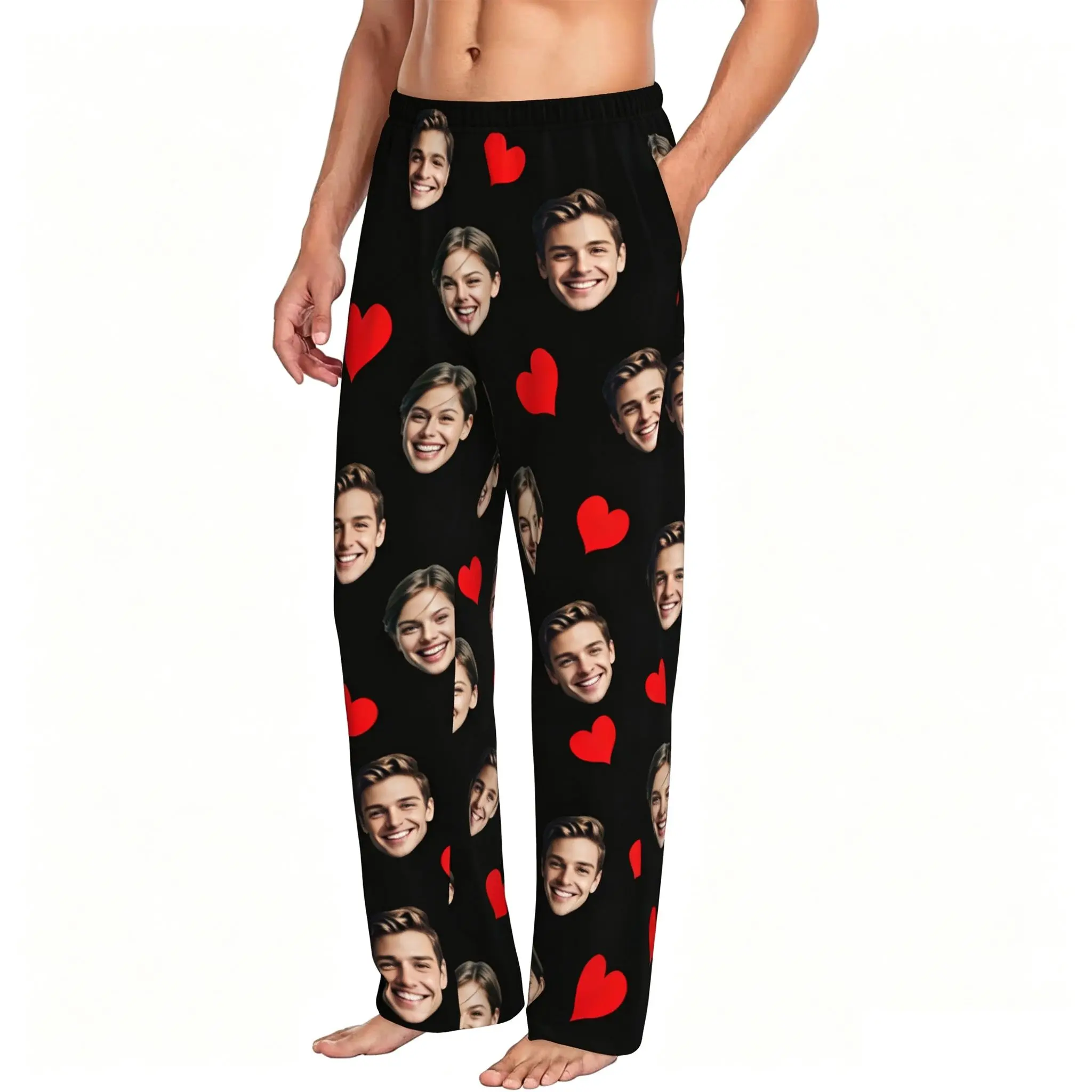 BARLEY ONE Men's Baggy Oversized Loose-Fit Polyester PJ Bottoms - 1-Click Shop Chat Photo Submission Custom Face Print, Easy Care Menswear Loungewear Nightwear, Christmas Valentine Gifts