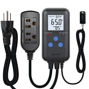 Digiten Pre-Wired Digital Humidity Controller with Temperature Display, Dual Outlet Humidifier/dehumidifier for Mushrooms, Reptiles, Greenhouses