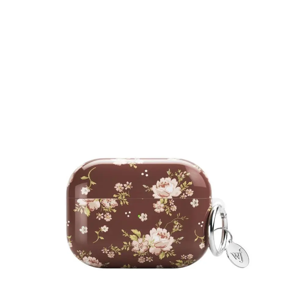 Brown Floral AirPods | Limited Edition Trendy Airpods Case | Protective Fierce Chic Multicolor | Women Owned Small Business | Light Brown Background Cute Pink Rose Bouquets | Safety Casing Protective | Gift for Her