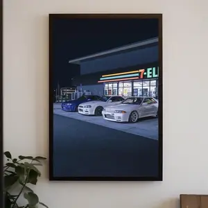 Nissan Gtr'S At 7-Eleven R34 R33 And R32 Jdm Satin Poster High Resolution Jdm Poster Jdm Automotive Photography Print Poster
