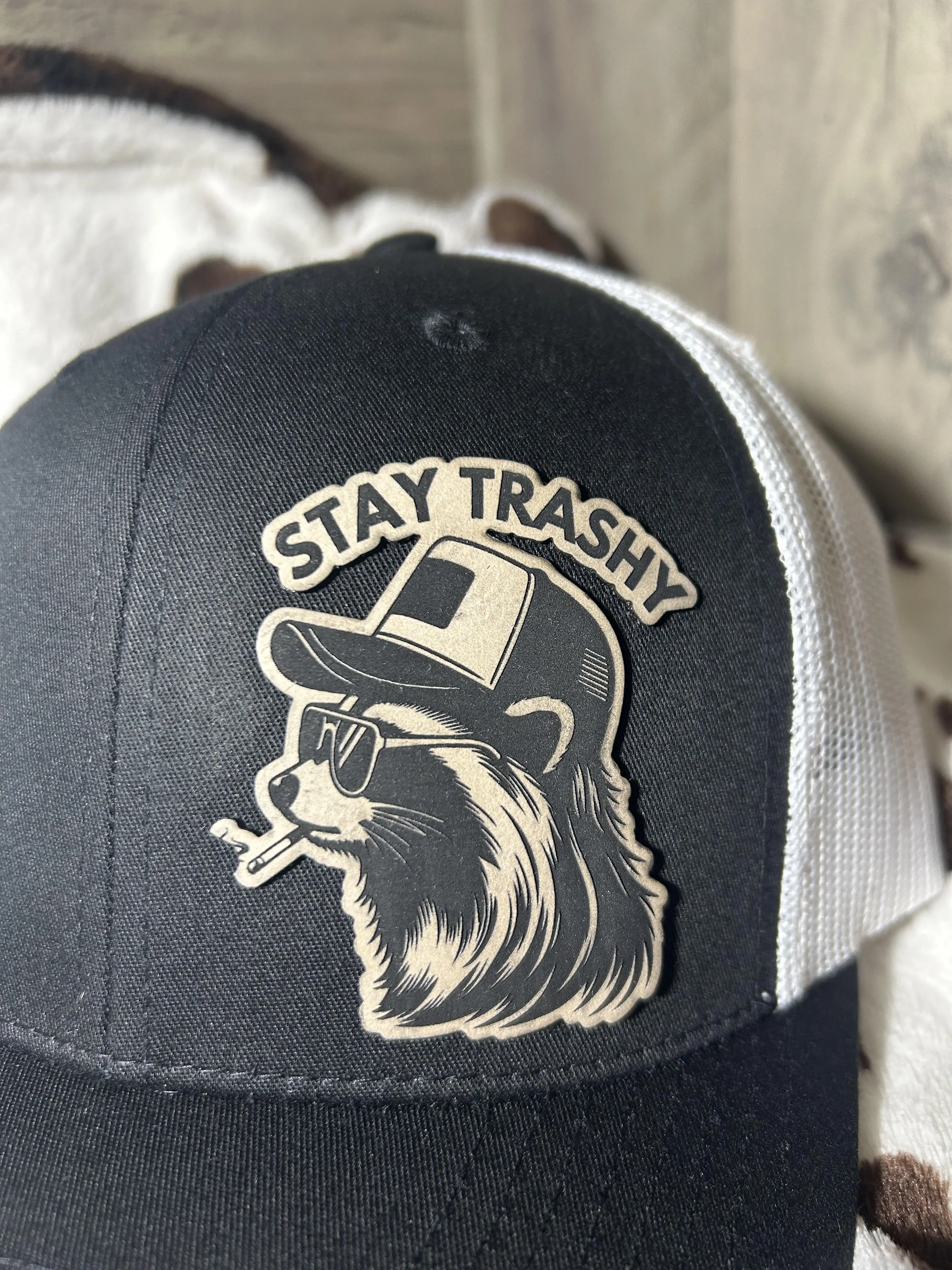 "Stay Trashy" Raccoon Mullet Trucker Hat