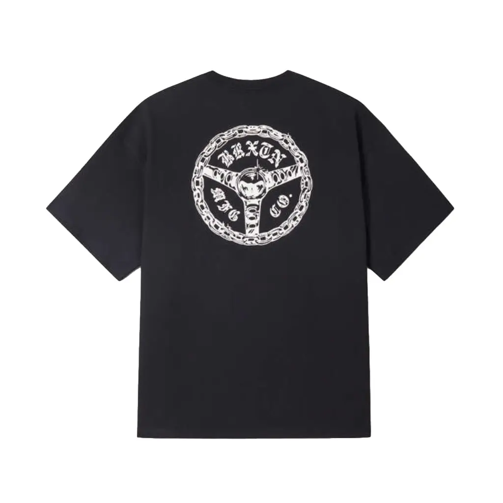Brixton Men's Oversized Short Sleeve Graphic Tshirt in 100% Cotton, Black Double-Sided Print for Casual Menswear, Plain, Clothes, All Seasons, Screenprint, Street, Streetwear, T-Shirt, Round Neck, Shortsleeve, Top, Relaxed, Comfortable