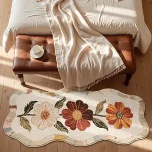 1 Piece American Retro Living Room Carpet Irregular Shape Bedroom Decor Plush Carpet Modern Luxury Bedside Rug Fluffy Soft Lounge Cloakroom Dressing Table Carpet Household Thick Washable Entrance Door Floor Mat