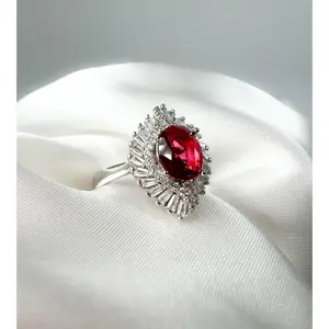 Ruby Statement Halo Sterling silver Ring, Size 9