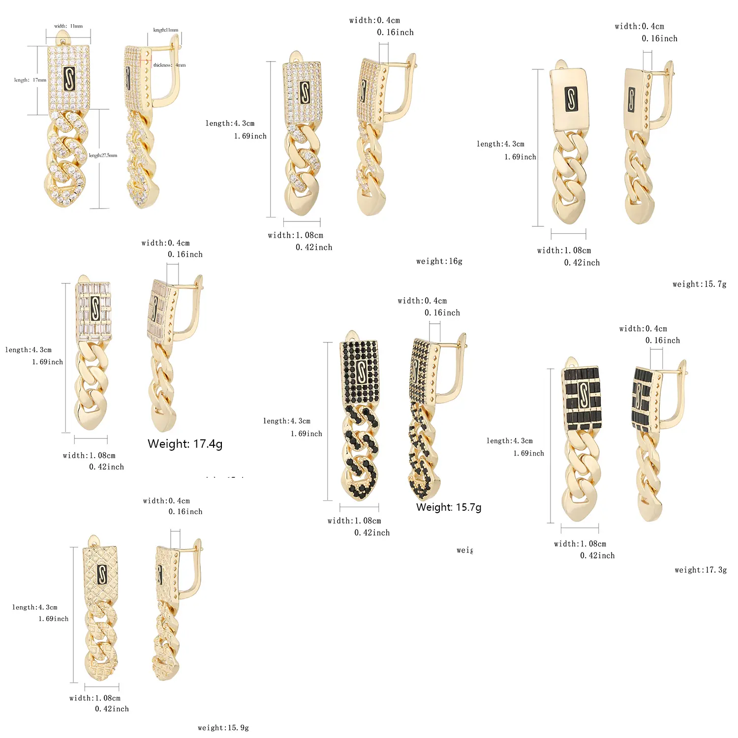 Women's Monaco earrings Weight: 15 grams, party, elegant, timeless, fashionable, shiny zircon earrings