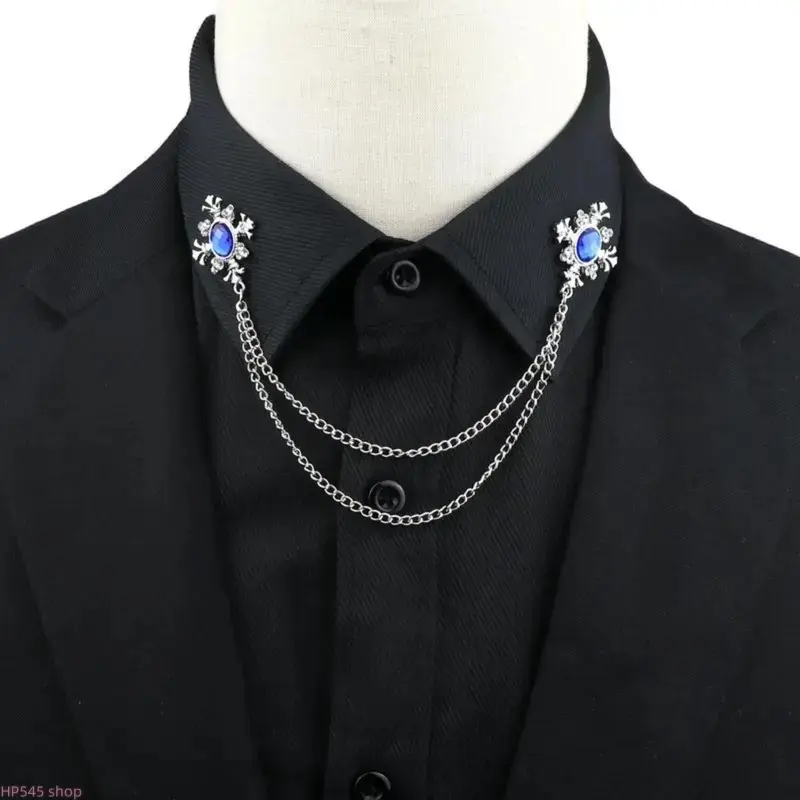Men's Retro Look Brooch - Elegant Lapel Pin with Sparkling Rhinestone Crystal Cross Chain, Tassel Detail for Wedding Suits
