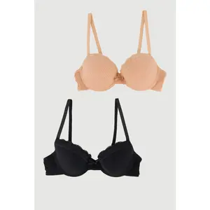 Girls Lace Detail Rib Knit Balconette Bras 2 Pack