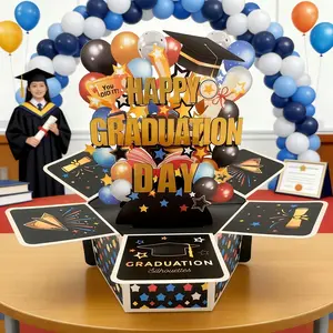 Pop-Up Graduation Card, Shiny Gold 3D Design, Includes Envelope, Perfect Gift for University and High School Graduates