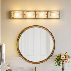 Tribesigns 4 Tiles Cloud Glass Gold Copper Bathroom Vanity Light LED Modern Wall Lighting Fixtures Over Mirror 3CCT Adjustable 29-Inch Dimmable 2700K/4000K/6500K