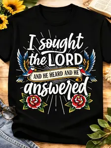 Vintage Christian Faith Graphic Tee Traditional Old School Swallow & Rose Art Print Loose Fit T-shirt Inspirational Religious Gift For Believers